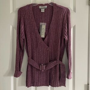 Nine & Co Wrap Cardigan Sweater PL Petite Large Plum Purple Belted